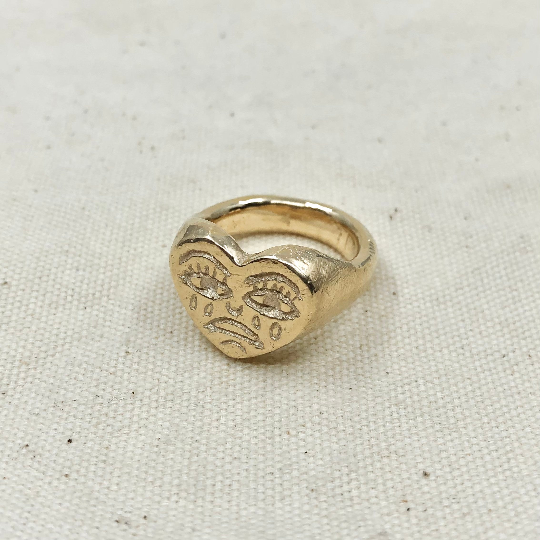 Gold Crying Heart Signet Ring
