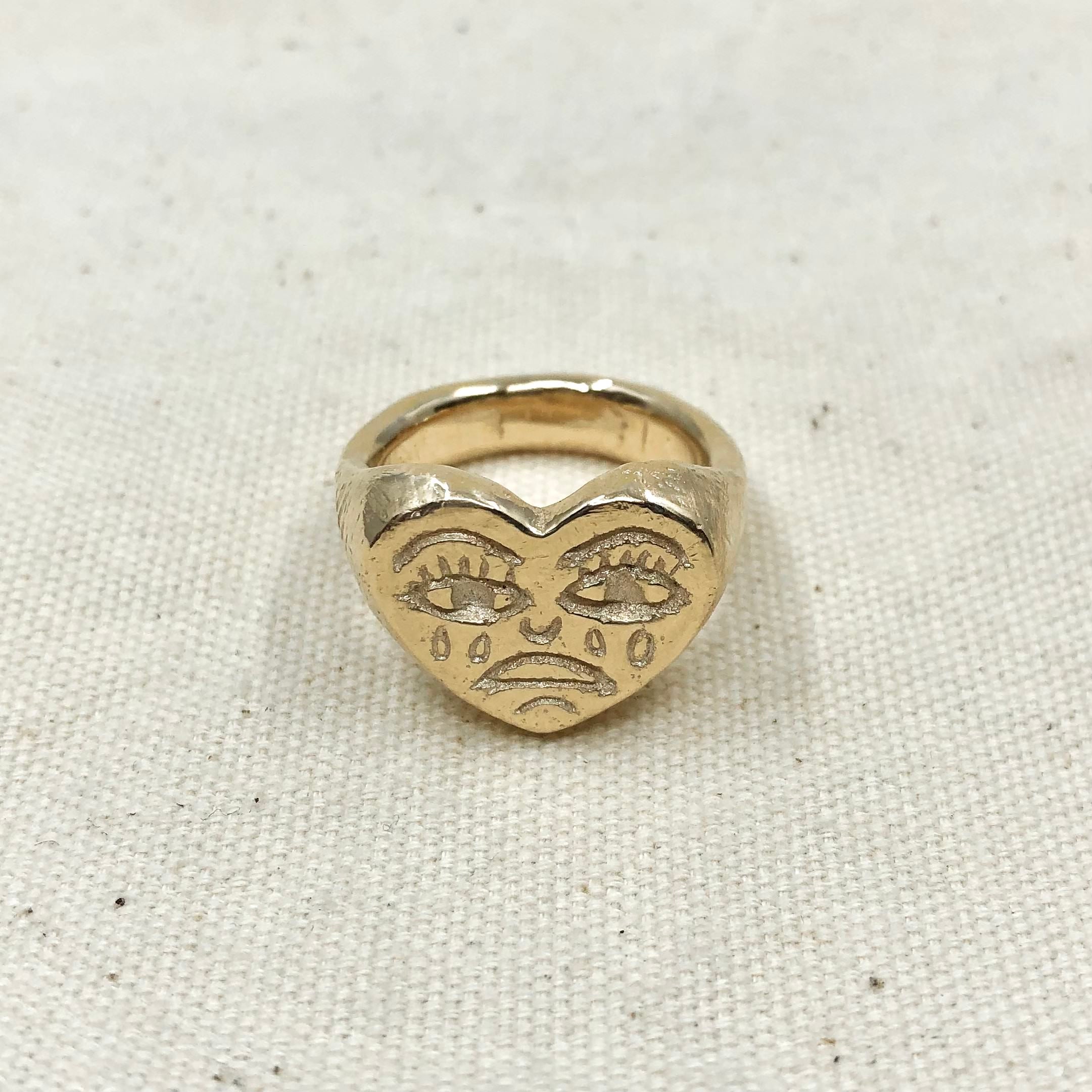 Gold Crying Heart Signet Ring