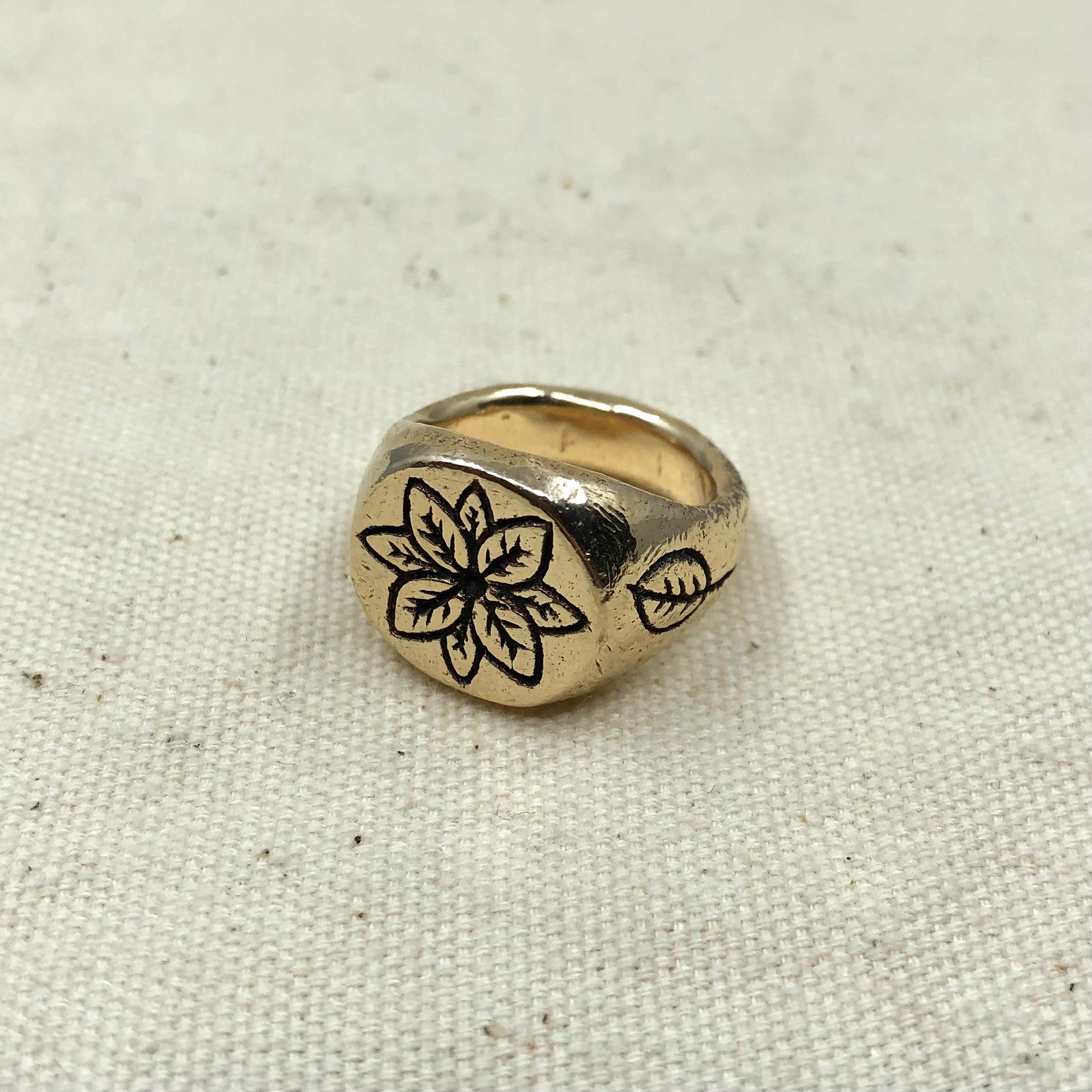 Gold Mandala Flower Signet Ring