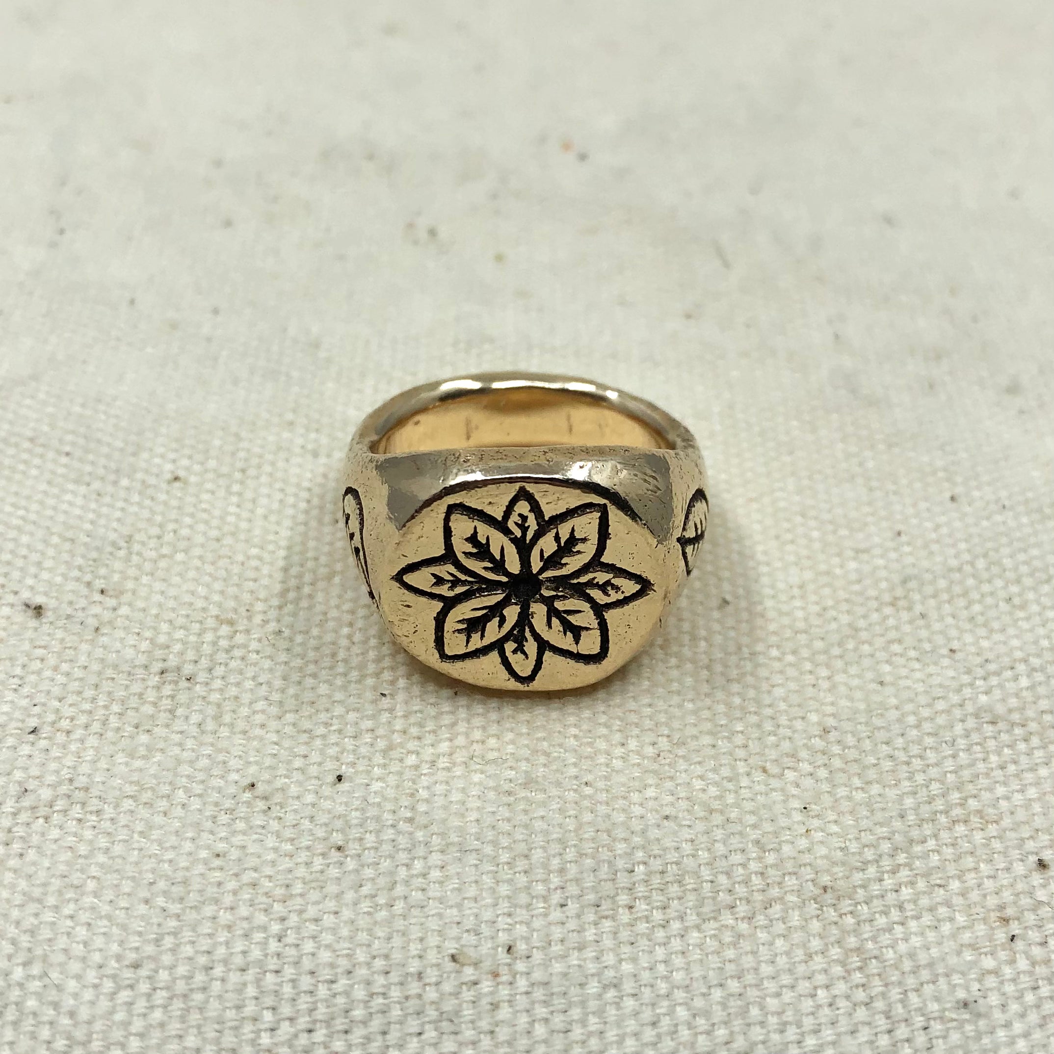 Gold Mandala Flower Signet Ring