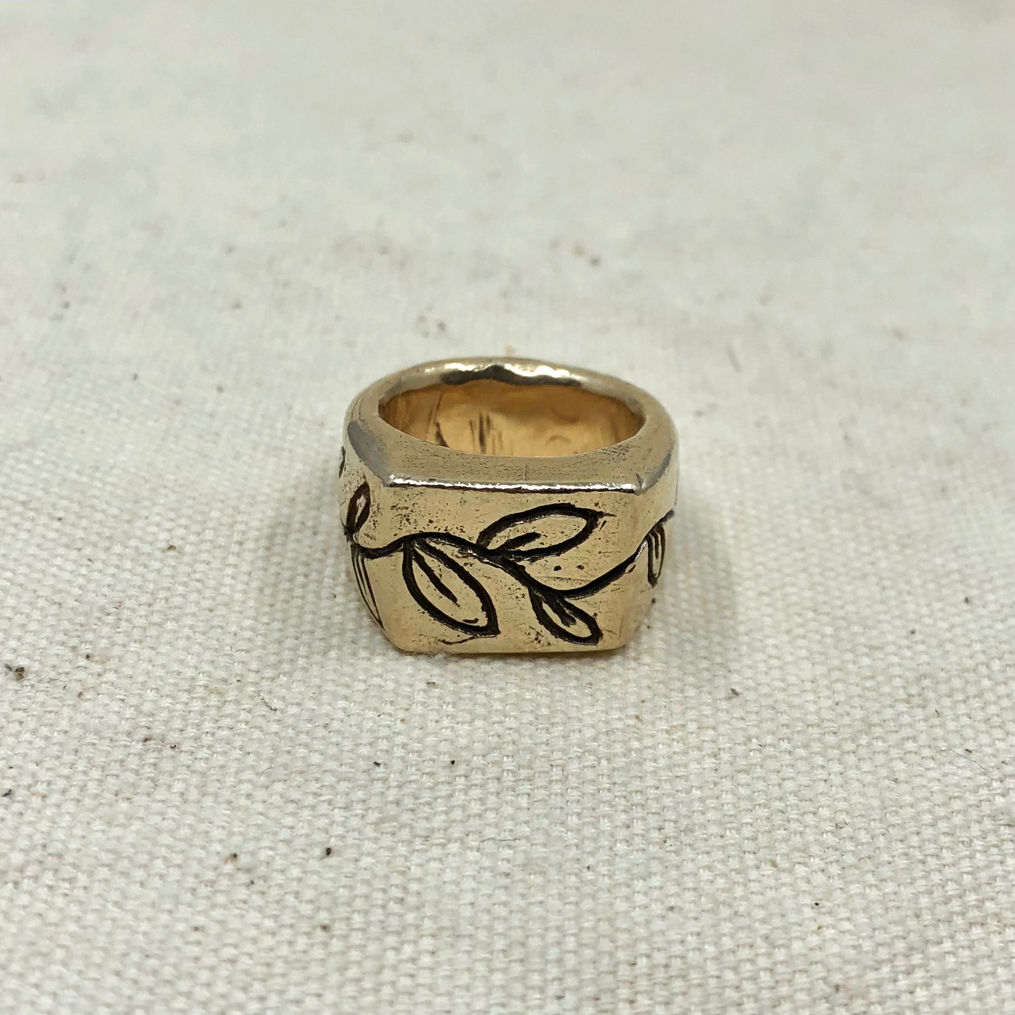 Gold Laurel Signet Ring