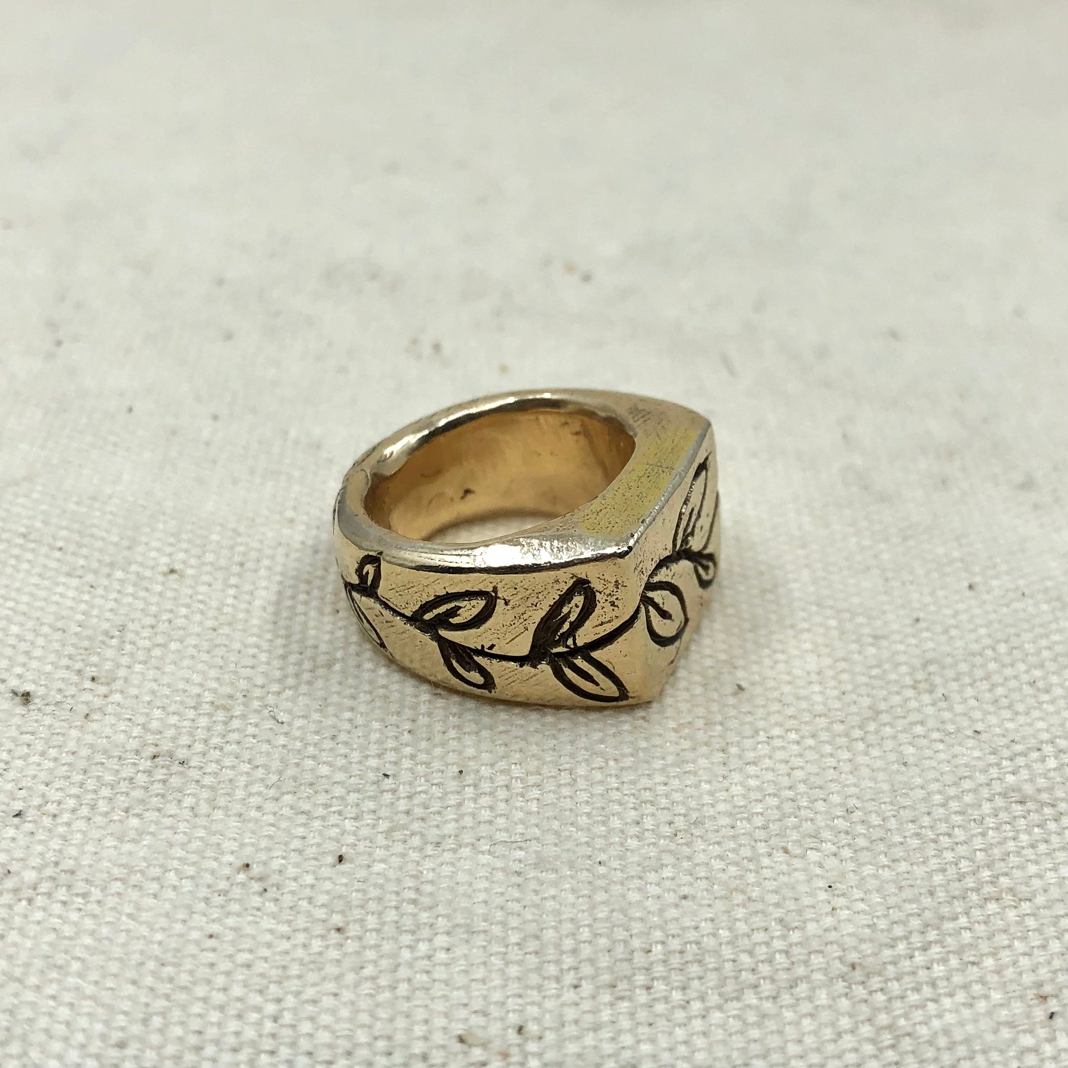 Gold Laurel Signet Ring